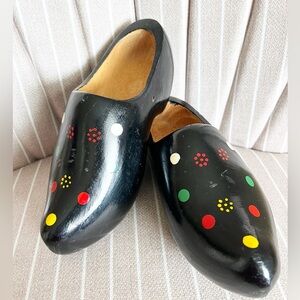 Vintage Dutch Wooden Clogs Size 38 Hand Painted Holland Shoes Folk Art US 7–7.5